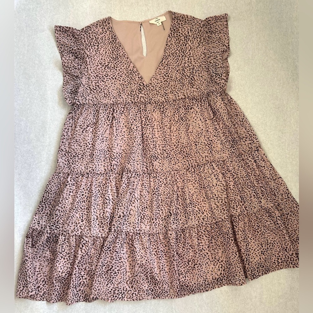 Entro Cheetah Print Babydoll Tiered Dress